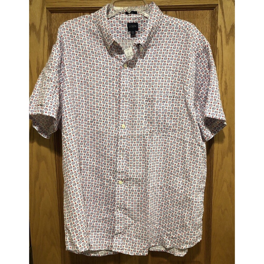 J. Crew Shirt Mens XXL Slim Button Down Red White Blue Flowers Linen NWT
